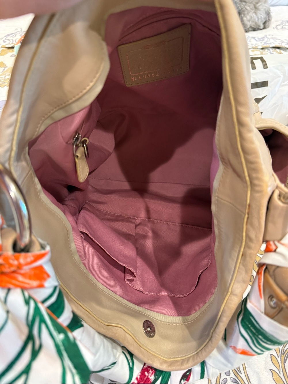 Coach Parker Beige Leather Hobo Bag with Scarf-Wrapped Handle - Picture 12 of 16